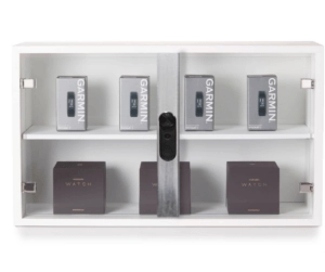 LIVE Plunger Lock auf Glasvitrinen zum Schutz von Garmin-Produkten