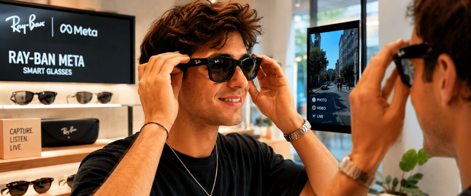 Eine Meta-Ray-Ban-Brille anprobieren