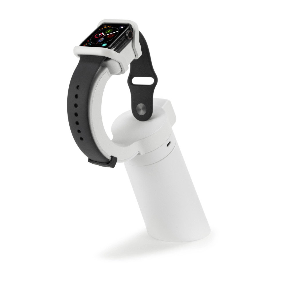 Smartwatch auf weißem Displayständer