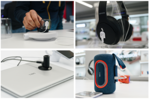 Kopfhörer, Ohrhörer, Laptops, kleine Elektronikgeräte und Lautsprecher werden gesichert und ausgestellt von InVue 'S Zips Sicherheitslösung.